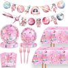 80 Pcs First Trip Around The Sun Birthday Decorations Outer Space Girls 1st Birthday Paper Dinner Plates Napkins Forks Dinnerware for Space Theme Girls Baby Shower 1st Bday Party Favors Supplies