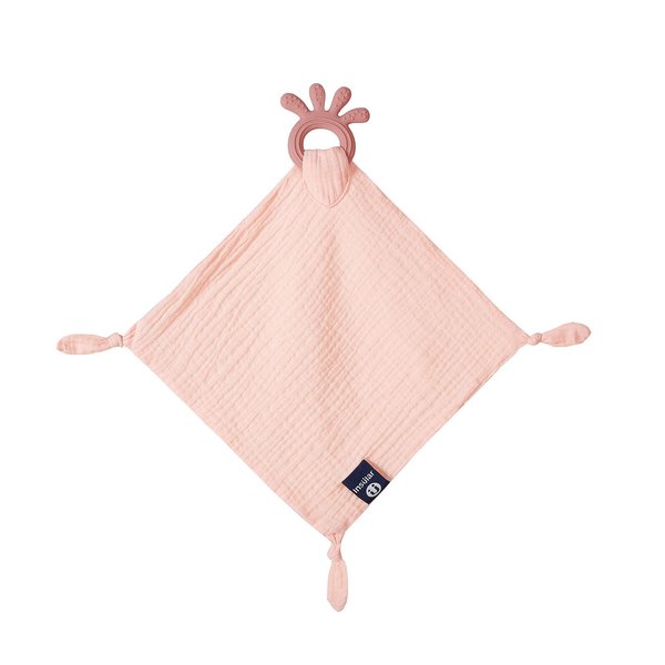 Baby Muslin Security Blanket with Food Grade Silionce Teether,Soothe Teething Toy for Boys and Girls,100% Polyester (Pink)
