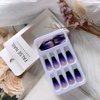 Medium Press on Nails Coffin Fake Nails Purple and Black Gradient French Press on False Nails Acrylic Nails Full Cover Glossy Glue on Nails Medium Reusable Artificial Stick on Nails for Women Girls