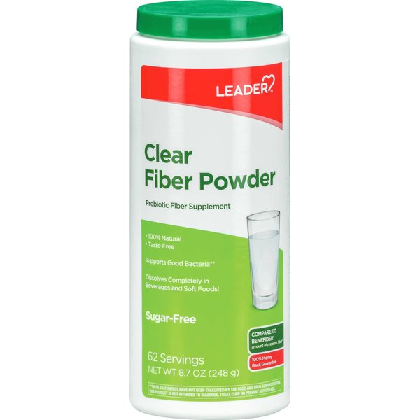 Leader Prebiotic Fiber Supplement Powder for Digestive Health, 100% Natural Daily Fiber Powder, Sugar-Free, Taste-Free, Gluten Free, Non-GMO, Unflavored, 62 Servings (8.7 OZ)