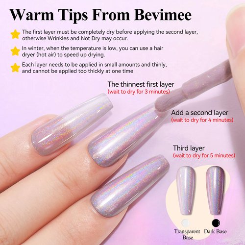 Bevimee Holographic Nail Polish 12ML Iridescent Chameleon Rainbow Effect Healthy Fast Drying Shimmer Glitter Nail Polish Light Purple Holo Laser Pearl Nail Polish Nail Art-No Require Cured 1PCS