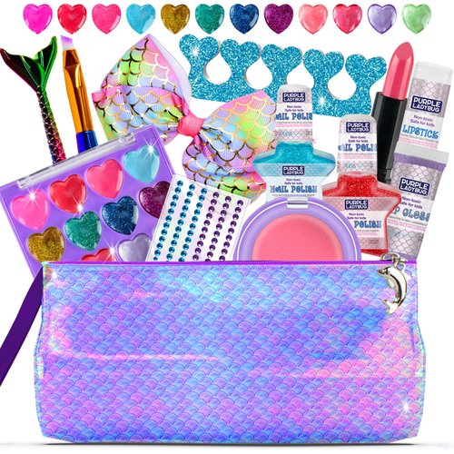 PURPLE LADYBUG Kids Makeup Kit for Girl, Easter Basket Stuffers for Girls, Mermaid Makeup for Kids, Valentines Mermaid Gifts for Girls 5-7, Vegan Kids Makeup Sets for Girls 5 6 7 8 9 Years Old