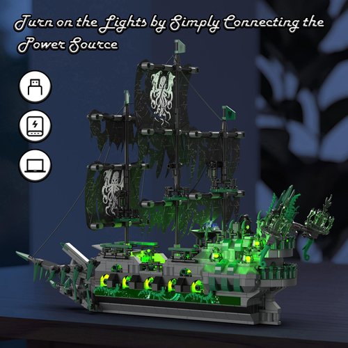 JMBricklayer Pirate Ship Building Toys with Lights, Ghost Ship Flying Dutchman Model Ship Boat 40001, Toy Building Sets for Adults, Halloween Decor Christmas Birthday Gifts for Boys Girls 14+
