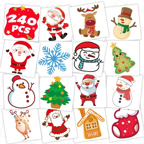 winthrop 240 Pcs Bulk Luminous Christmas Temporary Tattoos for Kids, Glow In The Dark Safety Individually Wrapped Tattoos, Best Choice for Christmas Goody Bag Stuffers, 60 Designs Santa Claus Snowman