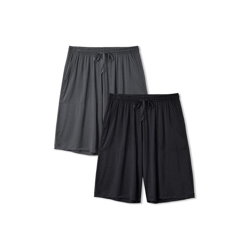 DAVID ARCHY Mens Sleep Shorts Bamboo Rayon Lounge Bottoms Soft Comfy Pajama Wear with Two Side Pockets Pants in 2 Pack (XL, Black/Dark Gray with Two Side Pockets)