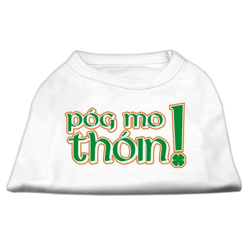 Pet Dog & Cat Shirt Screen Printed, "Pog Mo Thoin" White MD (6-10 lbs.)
