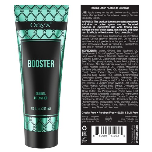 Onyx Booster Tanning Accelerator for Tanning Beds - Indoor Tanning Lotion without Bronzer - Hydrating Formula with Tattoo Protection - Enhances Tan and Skin Hydration with Melanin Boost