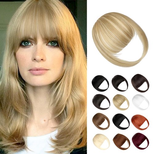 Wodelanle Bangs Hair Clip in Bangs, Fake Bangs Natrual Clip in Hair Extensions, Easy to Use Faux Bangs Clip on Bangs Blonde, French Bangs Fringe with Temples Hairpieces Curved Bangs for Daily Wear