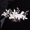 Teyglen Dainty Flower Wedding Hair Comb Bridal Silver Leaf Crystal Pearl Hair Pieces Side Comb for Bride Floral Rhinestone Headpieces Hair Accessories for Women Girls