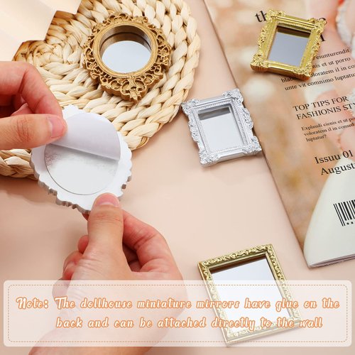 5 Pieces Miniature Dollhouse Mirror European Frame Mirror Dollhouse Victorian Baroque Wall Mirror Miniature Bedroom Mini Furniture Accessory for 1/12 Dollhouse Decor, Gold and Silver (Elegant Style)