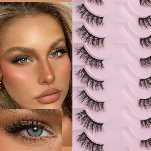 FANXITON Half Lashes Natural Look Wispy 10 Pairs Cat Eye Lashes 3D False Eyelashes Fluffy Soft 15 MM Short Faux Mink Lashes Sets Pack