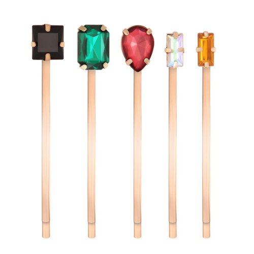 Lurrose 5pcs Colorful Crystal Hair Pins Gold Vintage Decorative Bobby Pins for Women (Mixed Style)