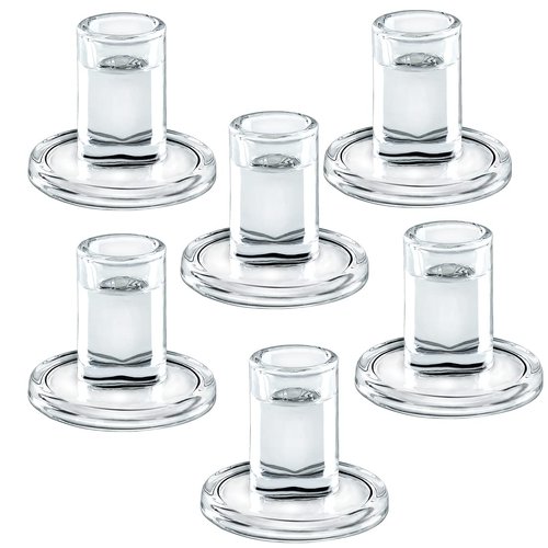 Glass Taper Candle Holders- Fireplace Table Centerpiece Clear Candlestick Holders - Set of 6
