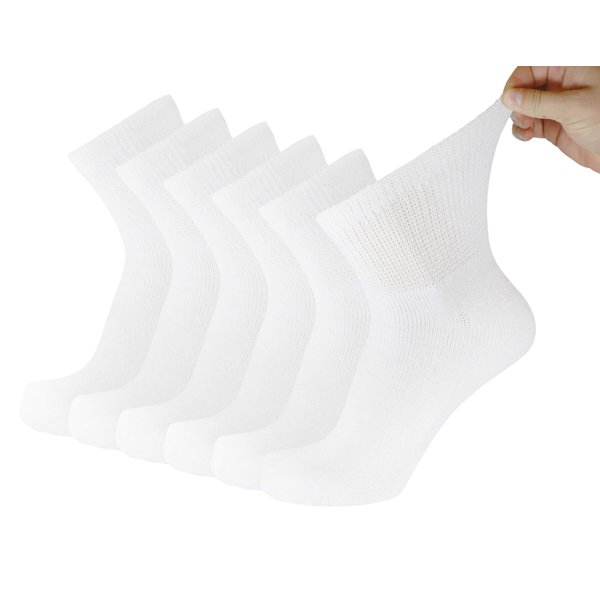 Big and Tall Diabetic Neuropathy Ankle Socks, King Size Mens Athletic Quarter Socks (13-16, White) - 6 Pairs