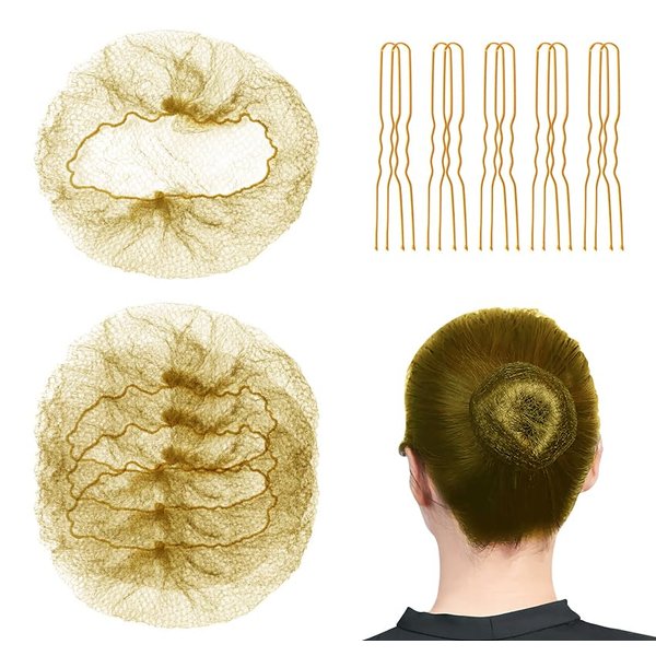 Blonde Hair Nets 20PCS Hair Nets Invisible and 50Pcs U Shaped Hair Pins Set Bun Hair Nets Invisible Elastic Edge Mesh Hairnets Ballet Hair Net for Ballet Girls, Food Service, Sleeping, Wig, Women
