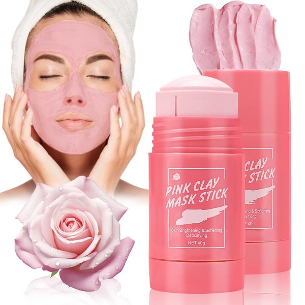 Kozloskyi 2 PCS Rose Clay Stick Mask for Face, Pore Mask,Blackhead Remover,Poreless Deep Cleanse Mask Stick for Purifying,Moisturizing,Oil Control Reduce for Women and Men