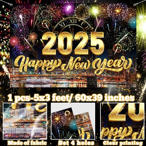Happy New Year Colorful 2025 Banner, New Years Eve Party Supplies Colorful Backdrop 2025 Happy New Year Decorations 2025 Happy New Year Banner 2025 Nye Banner for New Years Eve Party Supplies 2025