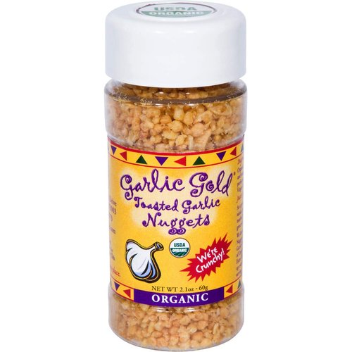 Garlic Gold Nuggets, USDA Organic Roasted Organic Garlic Seasoning Toasted Nuggets, Sodium Free & MSG Free, Vegan 2.1-Ounce Shaker Jar
