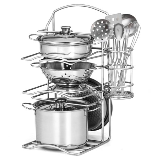 12Pcs Kids Pots and Pans Playset, Pretend Play Kitchen Set Toy Stainless Steel Pots and Pans Cooking Toys Accessories for Kids Toddler Age 3 Years Old