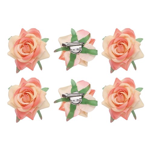 MECCANIXITY 6 Pcs Rose Flower Hair Clips 3 Inch Flower Hair Pins Flower Brooch for Women Hair Accessories Orange