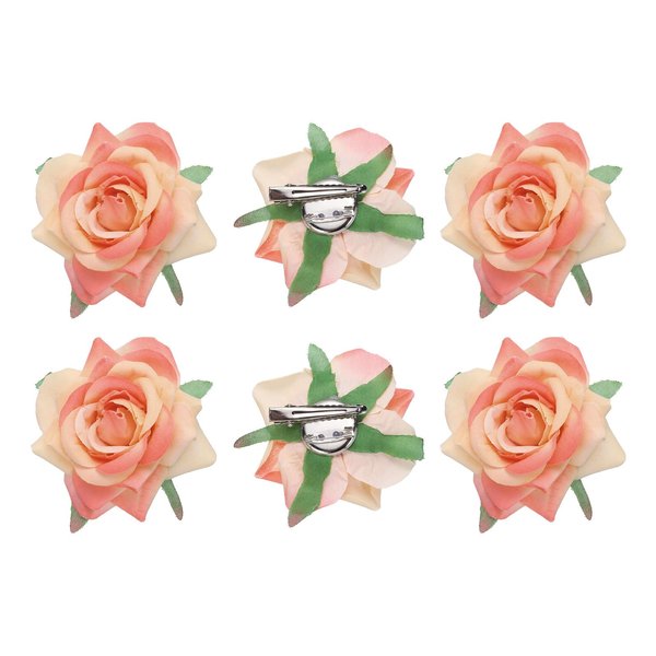 MECCANIXITY 6 Pcs Rose Flower Hair Clips 3 Inch Flower Hair Pins Flower Brooch for Women Hair Accessories Orange