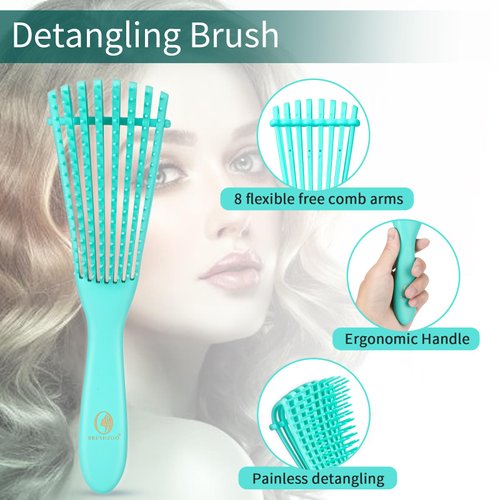O BRUSHZOO Hair Brush with Hair Styling Comb Set, Green (Curly Haired Individuals, Unisex, Hair Brush, Detangling, Metal)