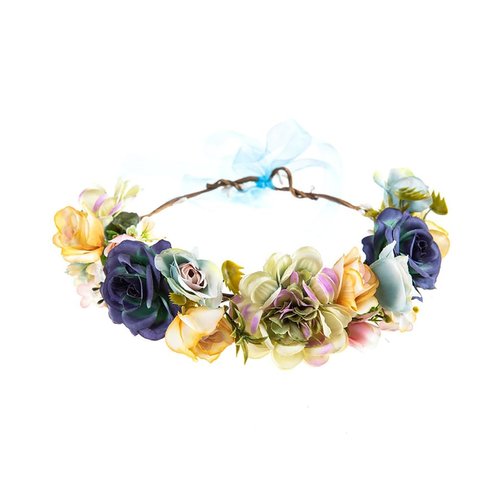Lofruiin Women's Pastoral Style Rose Flower Wreath Adjustable Rose Flower Crown Beach Party Floral Headpiece (B- Blue)