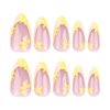 Tyuimhx Yellow Flowers Press on Nails Medium Almond Fake Nails French Tip False Nails With Yellow Floral Pearls Designs Full Cover Stick on Nails Acrylic Artificial Nails for Women Girls 24Pcs
