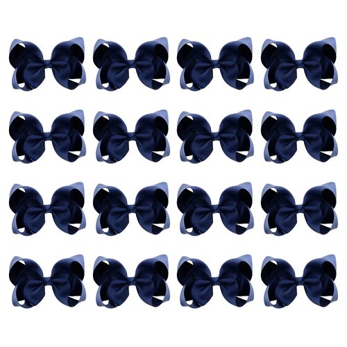 DEEKA 16 PCS 4" Hand-made Hair Bow Grosgrain Ribbon Solid Color Hair Bow Alligator Clips Hair Accessories for Little Teen Toddler Girls -Navy Blue