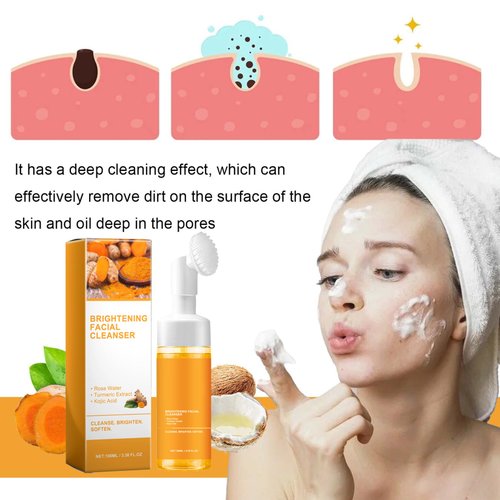 2PCS Turmeric Facial Cleanser, Turmeric Face Wash, Turmeric Exfolisting Foaming Cleanser for All Skin Deep Cleaning
