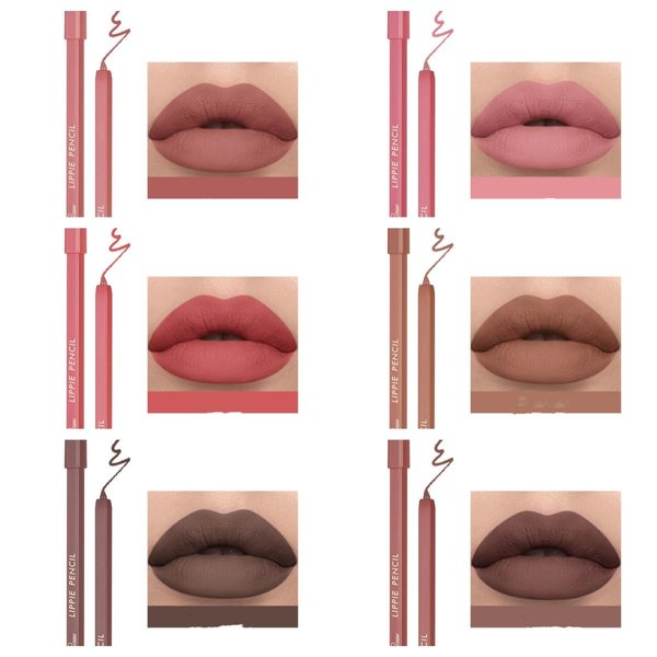 MAEPEOR Matte Lip Crayon 6PCS Smooth Velvety Lip Liner Pencils Set Waterproof Long Wear Lipstick Crayon Pen With Built-in Sharpener (Set 02)