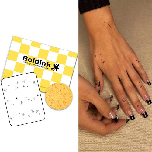 Boldink Semi-permanent tattoos, realistic fake tattoos, last 7-15 days, waterproof non-reflective temporary tattoo stickers, cruelty-free, uniquely designed exquisite packaging（Stars 4）