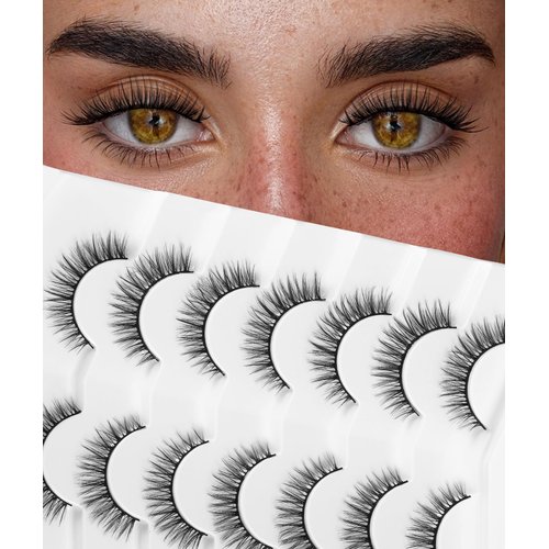 Lashes Natural Look False Eyelashes Anime Lashes Fluffy 3D Volume Eyelashes Cosplay Fake Eyelashes Sweat-proof Eye Lashes 7 Pairs Natural Foxy 15mm (5D04)