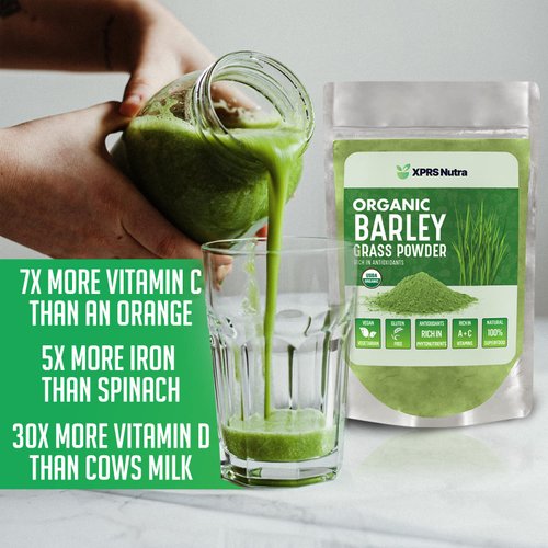 XPRS Nutra Organic Barley Grass Powder - 8 Ounce Premium Barley Powder Rich in Antioxidants, Amino Acids and Protein - Barley Green Superfood for Immunity