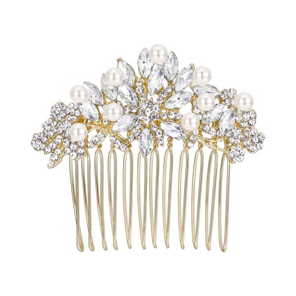 EVER FAITH Wedding Hair Accessories Crystal Simulated Pearl Bridal Hair Comb Flower Hair Piece for Bride Bridesmaids Clear Gold-Tone