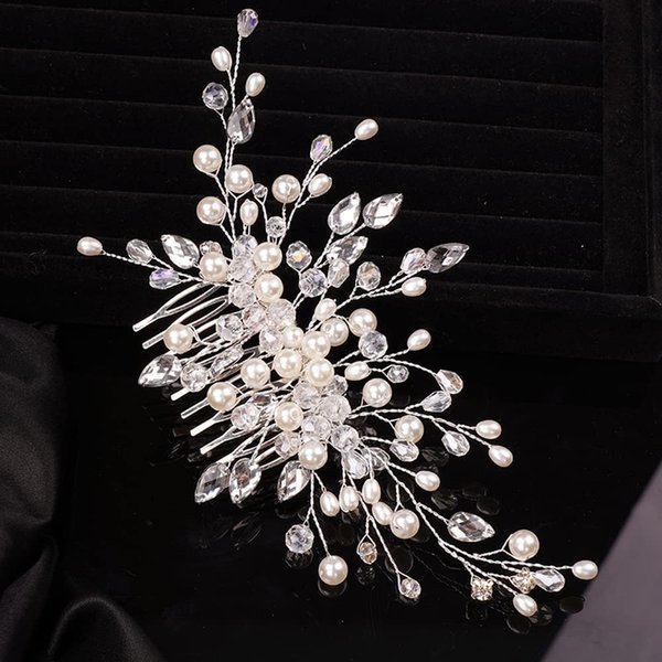 Teyglen Crystal Pearl Rhinestone Hair Comb and Headpieces for Women - Wedding Hair Accessories (Silver)