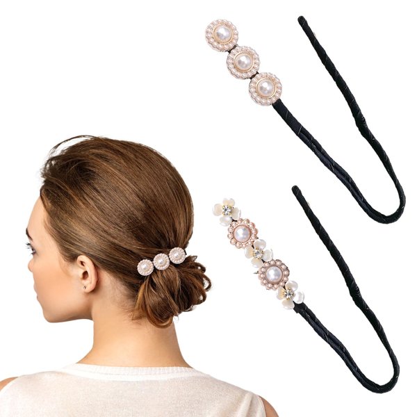 Magic Hair Knot Set with 2 Piece Pearl Flower Hair Bun Maker,Women Donut Hair Bun Maker for Women,Girls,Women,Hairstyling Tool for Elegant Hairstyles …