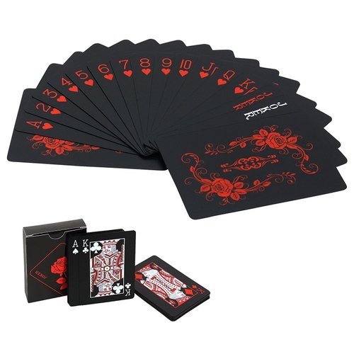 Joyoldelf Waterproof Playing Cards with Unique Pattern & Flower Backing - Cool Black PVC Flexible Classic Magic Poker Tricks Tool