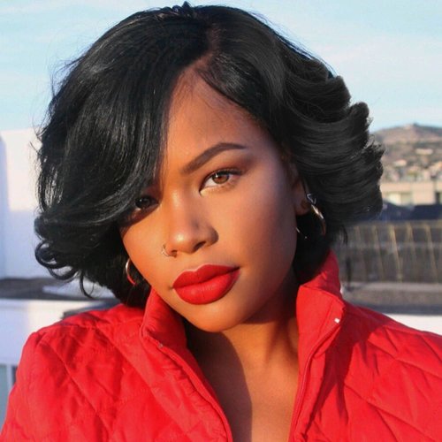 Quantum Love Short Curly Bob Wigs Loose Wave Side Part Wig for Black Women Short Body Wave Bob Synthetic Wig (Black10 inches)