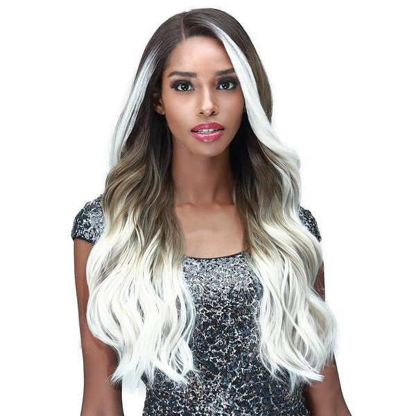 Bobbiboss Long Curly Highlight Wigs 13X4 HD Lace Front Wigs for Black women - MLF245 DANIELLA, Highlight Color Long Wavy Wigs Synthetic Hair Wigs with Baby Hair, Natural Looking High Heat Resistant wigs (1, Jet Black)