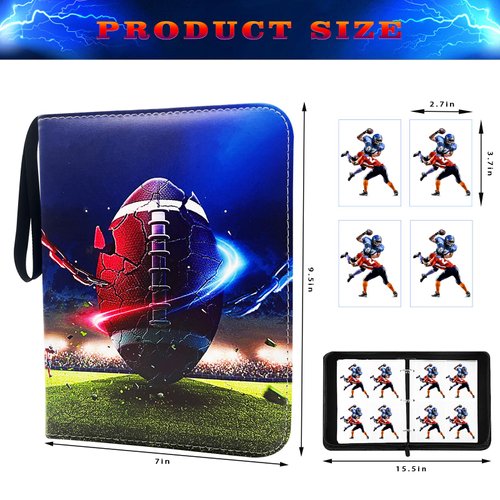 400 Cards Football Card Binder, 4-Pocket Card Collections Trading Card Binder 50 Pages Double-Sided Cards Holder with Zipper 3-Ring Card Album for Sports Football Card Sleeves Protectors