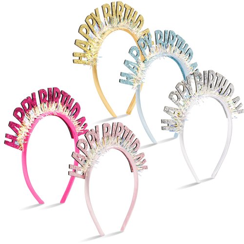 5Pcs Glitter Rainbow Tassel Birthday Crown and Tiara for Girls, Kids Birthday Party Decorations, Hair Accessory for Toddlers, Sweet Gifts
