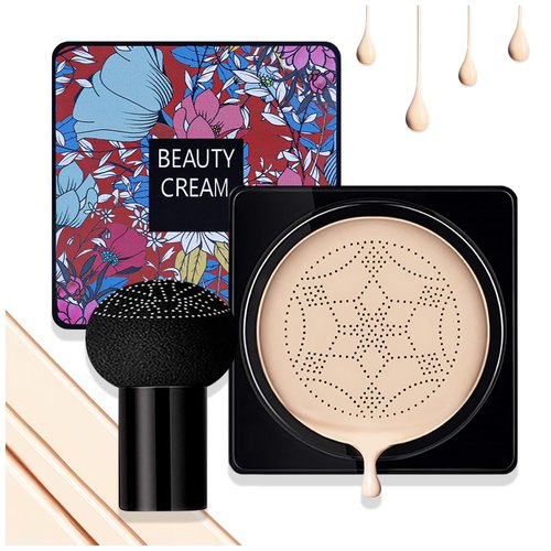 Air Cushion CC Cream Mushroom Head Foundation, BB Cream Face Makeup Foundation for Mature Skin Moisturizing Concealer Brighten Long-Lasting, Even Skin Tone for All Skin Types (01#ivory tint, 1)