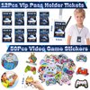Winrayk 136Pcs Kids Video Game Party Favors Gamer Birthday Supplies, Straw VIP Pass Bag Bracelet Stamper Glow Sticker Keychain, Pinata Filler Goody Stuffer Girl Boy Game On Gaming Party Favors Decor