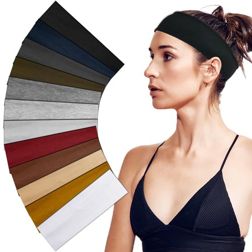 Sefiinh Headbands For Women Sweat Headband Yoga Elastic Head Bands Women's Hair Band Workout Hairbands Accessories 12 Pack