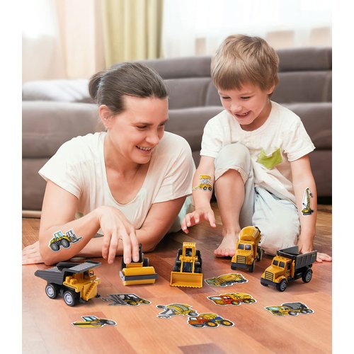 Mini Construction Toys for Kids, Die Cast Construction Truck Vehihcles with Stickers for Toddler Age 3 4 5 6 7 8 Years Old, Metal Dump Truck, Excavator Sandbox Car Toys for Outdoor Pretend Play