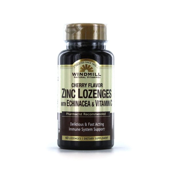 Windmill Vitamins Zinc Lozenges With Echinacea & Vitamin C - Cherry Flavor, 60 Lozenges, 60 Servings, 60 Count