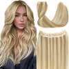 RECOOL Wire Hair Extensions Real Human Hair Balayage Light Blonde to Bleach Blonde Remy Hair Extensions Invisible Wire Hair Extension Straight Clip in Hair Extensions 18 inches