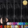 Black Metallic Tinsel Foil Fringe Curtains, 4 Pack 3.3x8.3 Feet Party Streamer Curtains for Birthday Party Decorations, Halloween Decor, Foil Curtain Backdrop for Bachelorette Party