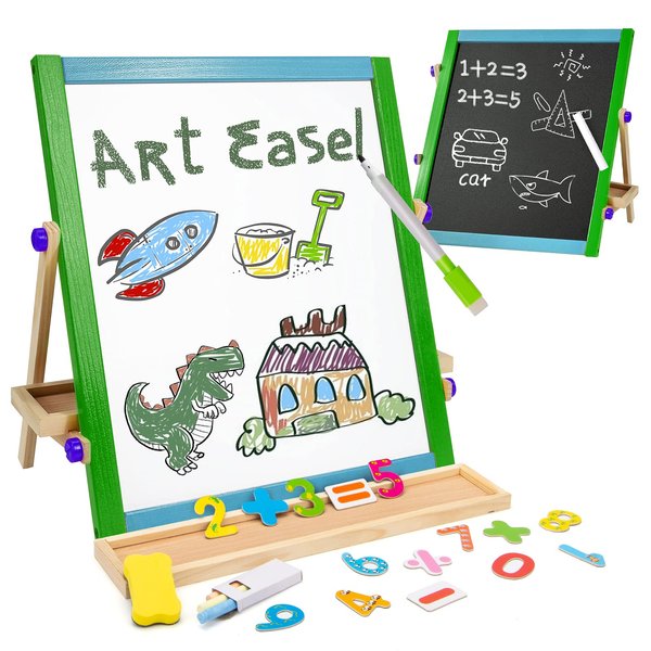 AVIASWIN Wooden Art Easel for Kids 3 Years and Up, Deluxe Double-Sided Tabletop Easel, Great Gift for Girls and Boys - Best Arts & Crafts for 3, 4, 5 Year Olds and Up